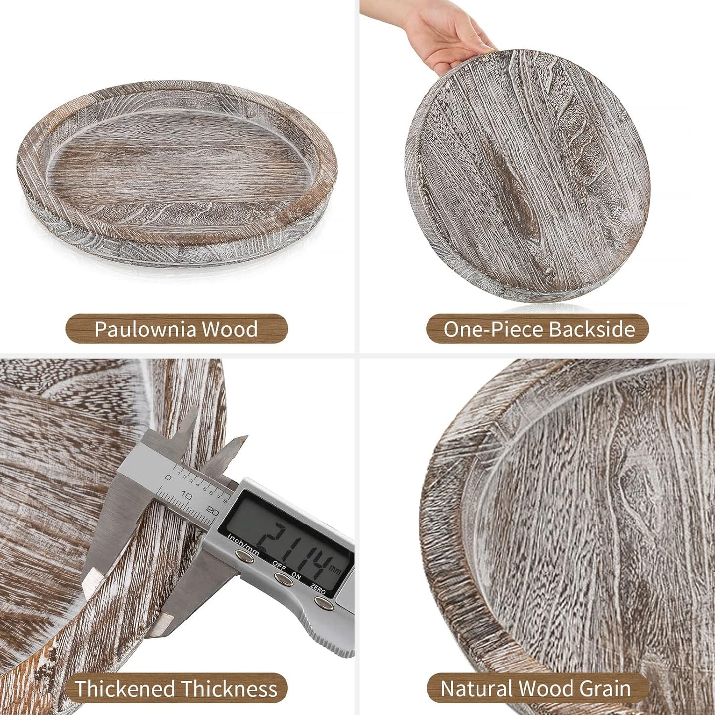 Hanobe Candle Plate Holder Tray: Round Wood Decorative Candle Plate - Rustic Farmhouse CoffeeTable Decor - Tealight Pillar Trays for Home Decor (Distressed)