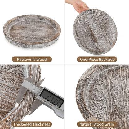 Hanobe Candle Plate Holder Tray: Round Wood Decorative Candle Plate - Rustic Farmhouse CoffeeTable Decor - Tealight Pillar Trays for Home Decor (Distressed)