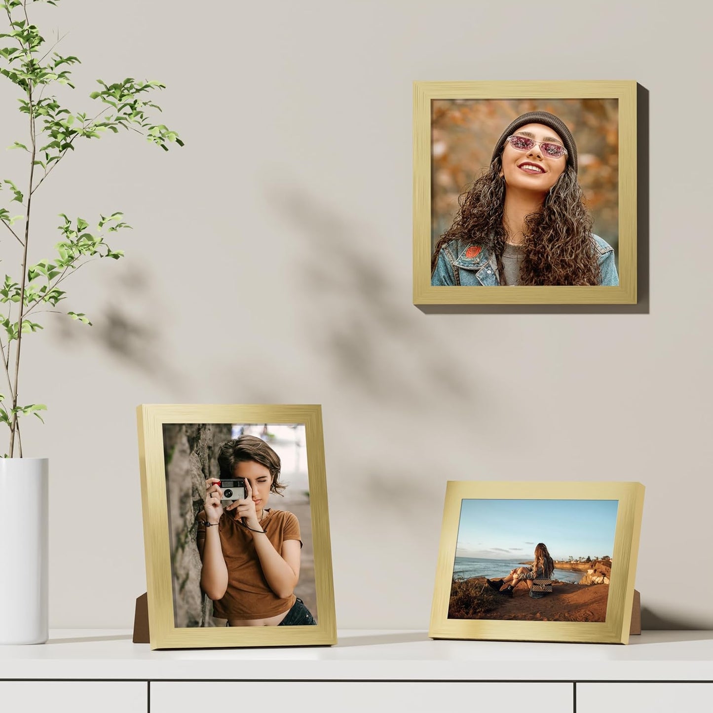 Vittanly 8x10 Picture Frames Set of 9, Shatter Resistant Plexiglass, Display 5x7 Pictures with Mat or 8x10 without Mat, Photo Frames for Wall or Tabletop, Engineered Wood, Black - Colors A