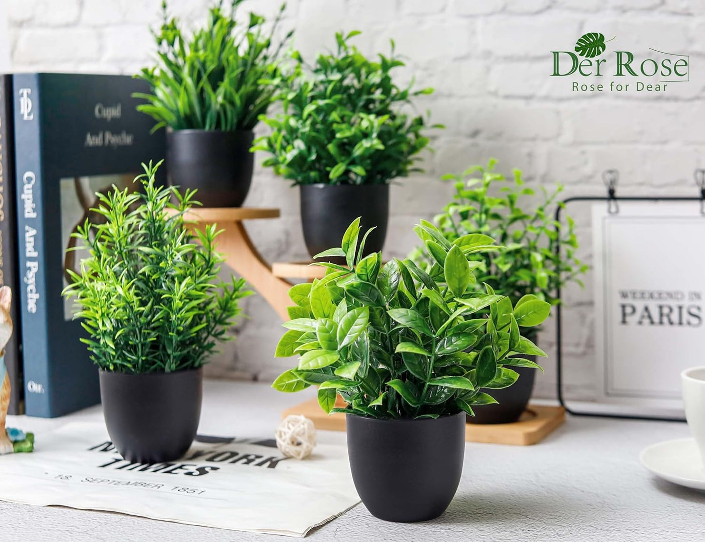 Der Rose Fake Plants 4 Packs Artificial Plants Small Faux Plants Black Bathroom Accessories for Halloween Bathroom Home Kitchen Coffee Table Office Desk Decor Indoor