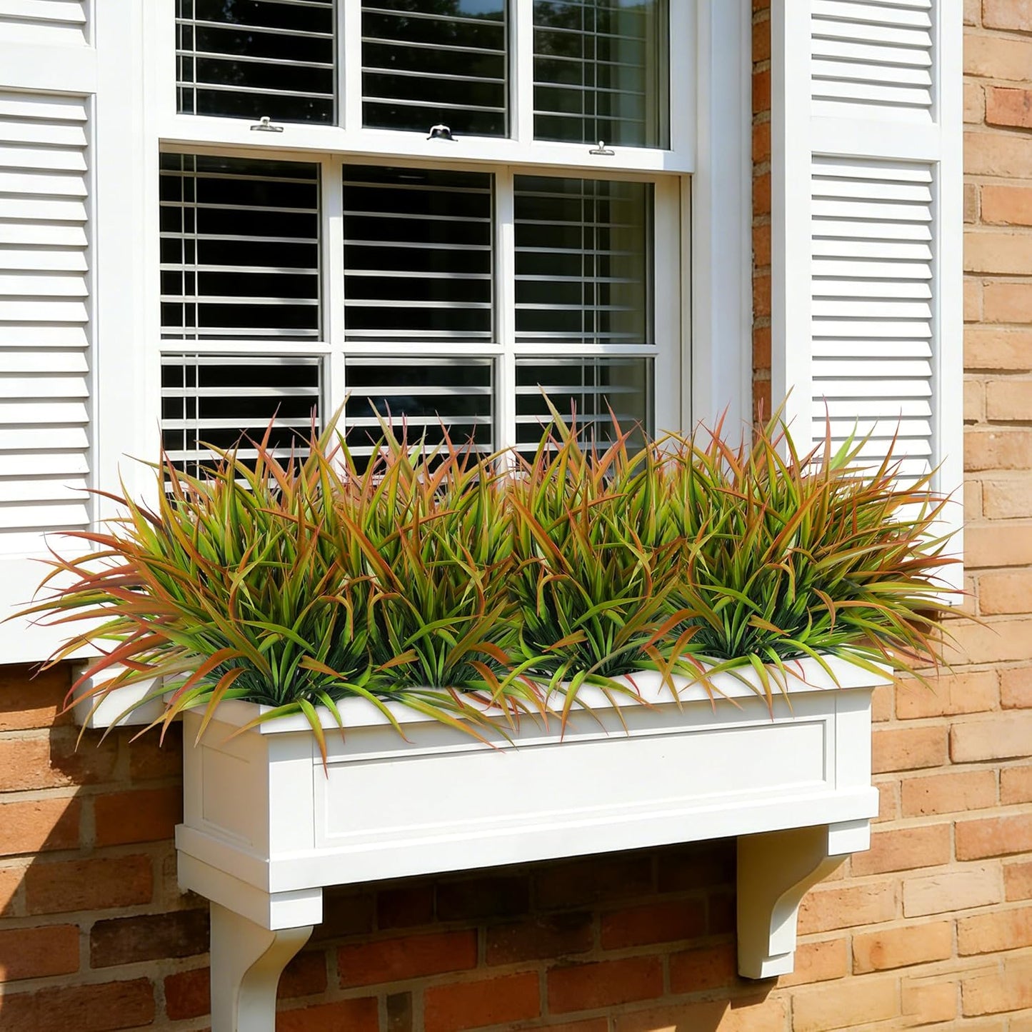 Ivydale 12Pcs Fake Plants Outdoor Artificial Plastic Grass Spring Decoration UV Resistant Faux Greenery Stems Bushes Outside Fake Plants for Planters Patio Porch Window Box Pathway Garden Home Decor