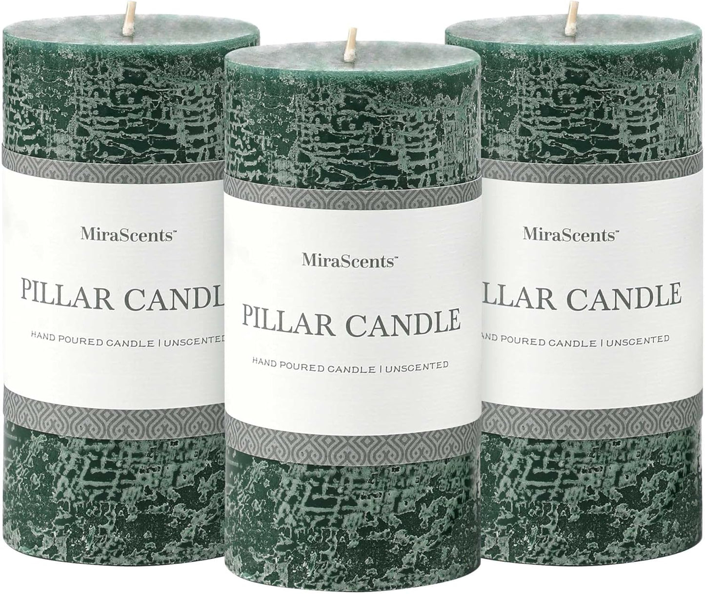 3x6 Inch Sage Green Pillar Candles Set of 3 - Unscented Spring, Long Clean Burning, Large Smokeless Dripless for Home Decor, Dinner Table, Bathroom, Rustic Decor