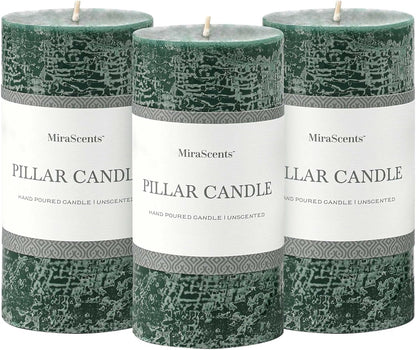 3x6 Inch Sage Green Pillar Candles Set of 3 - Unscented Spring, Long Clean Burning, Large Smokeless Dripless for Home Decor, Dinner Table, Bathroom, Rustic Decor