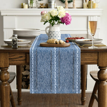 Artoid Mode Beige Rustic Cotton Linen Table Runner, Seasonal Embroidered Hollow Kitchen Dining Table Decoration for Home Party Decor 13x72 Inch