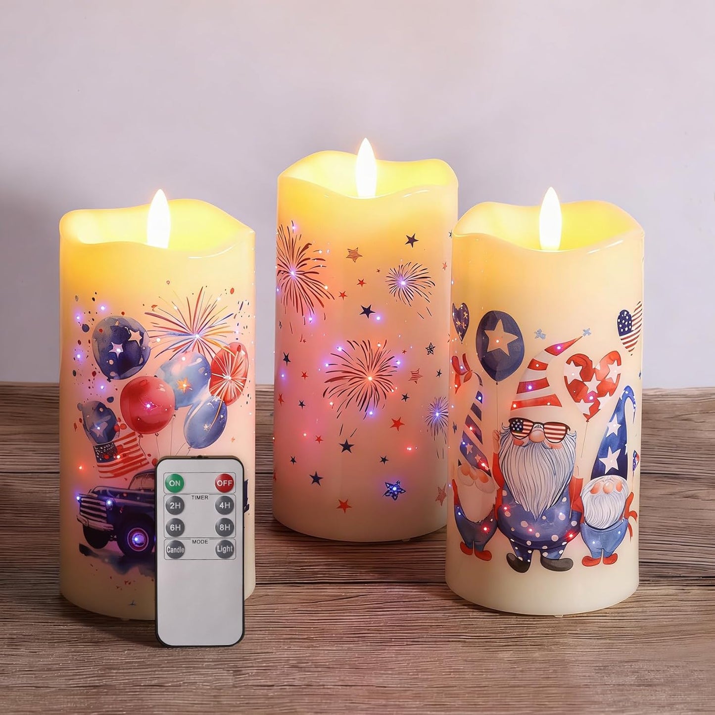 Eywamage Fiber Optic Flameless Pillar Candles with Remote Set of 3, Butterfly Floral Spring LED Candles Battery Operated Gift Φ 3" H 6"