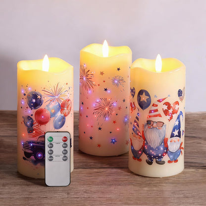 Eywamage Fiber Optic Flameless Pillar Candles with Remote Set of 3, Butterfly Floral Spring LED Candles Battery Operated Gift Φ 3" H 6"