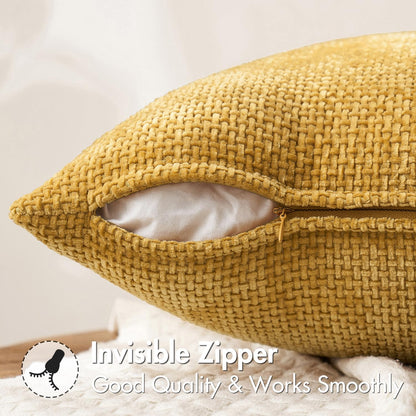 MIULEE Pack of 2 Couch Throw Pillow Covers 18x18 Inch Neutral Beige Modern Boho Accent Decorative Pillow Covers Soft Chenille Farmhouse Cushion Covers for Home Decor Bed Sofa Living Room