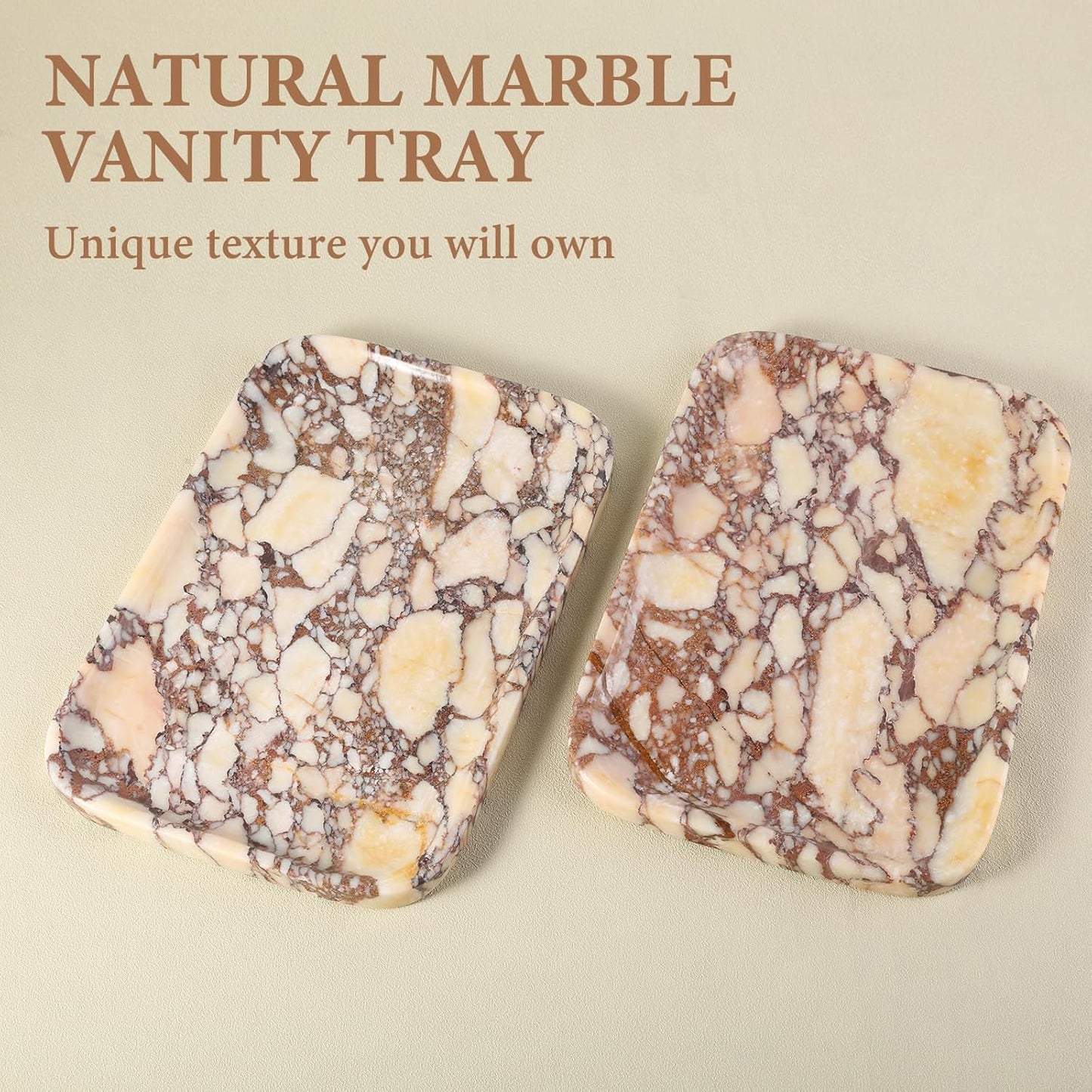 Marble Vanity Tray for Dresser Organizer, Travertine Bathroom Tray Countertop, Beige Decorative Serving Trays, Kitchen Sink Storage, Jewelry & Perfume Holder(Travertino Romano)