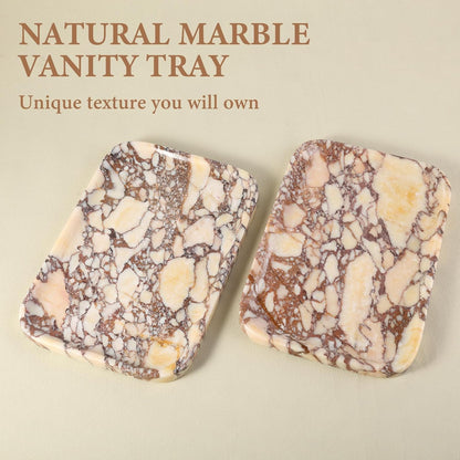 Marble Vanity Tray for Dresser Organizer, Travertine Bathroom Tray Countertop, Beige Decorative Serving Trays, Kitchen Sink Storage, Jewelry & Perfume Holder(Travertino Romano)