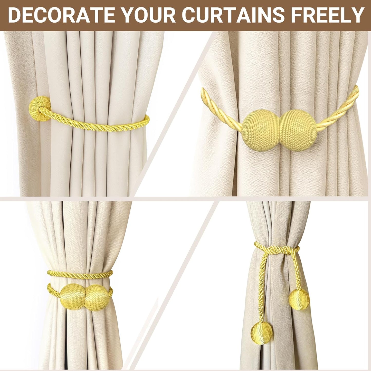 Hion Magnetic Curtain Tiebacks Black 2pcs, Curtain Tiebacks Buckles Holdbacks Holders Hooks Clip for Home Outdoor Bedroom Office Decorative Curtain