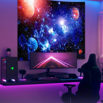 Apdidl Forest Galaxy Starry Tapestry for Bedroom Ceiling, Blue Space Night Starry Sky Moon Stars Tapestry Aesthetic, Tree Forest Milky Way Backdrop Wall Hanging for Dorm Living Room Decor (51" X 60")
