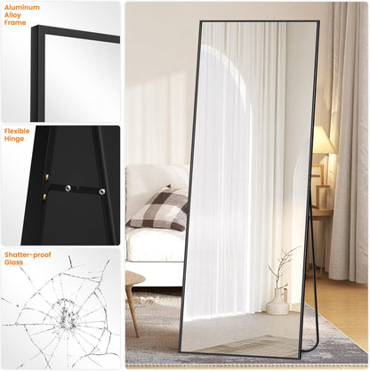 TRAHOME Full Length Floor Mirror 56"x15", Standing Mirror with Aluminum Frame, Large Body Mirror for Bedroom, Living Room and Bathroom, Black