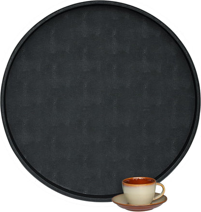 HofferRuffer Round Serving Tray 20'', Elegant Faux Leather Circle Ottoman Table Tray, Serve Tea Coffee Breakfast in Bedroom Living Room Kitchen (Brown)