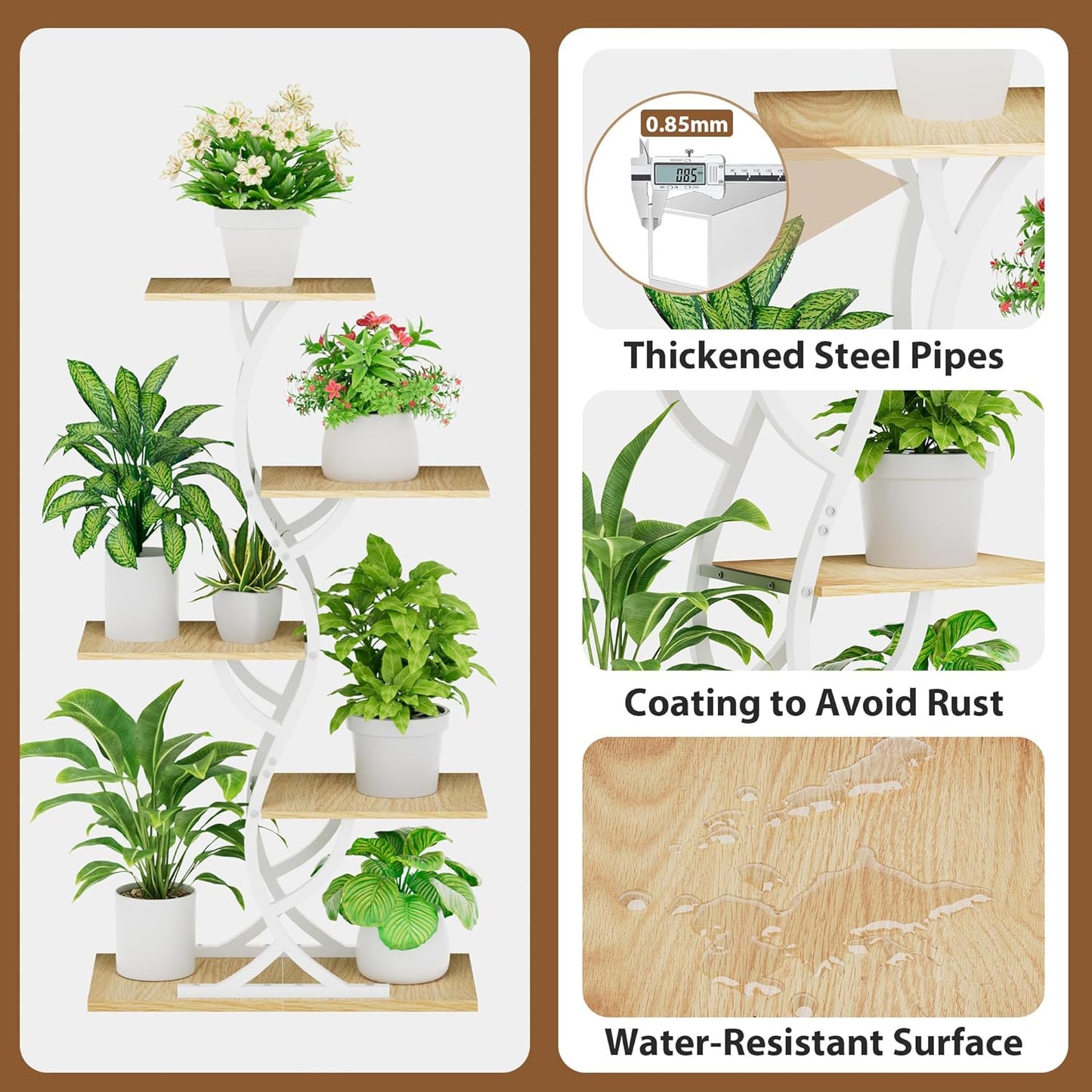 Plant Stand Indoor with Grow Lights - 44" Tall Corner Plant Stands for Indoor Plants, 5 Tiered Metal Plant Shelf, Curved Plant Flower Holder Dispaly Rack for Living Room, Home Patio Balcony (Black)