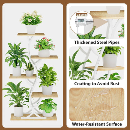 Plant Stand Indoor with Grow Lights - 44" Tall Corner Plant Stands for Indoor Plants, 5 Tiered Metal Plant Shelf, Curved Plant Flower Holder Dispaly Rack for Living Room, Home Patio Balcony (Black)