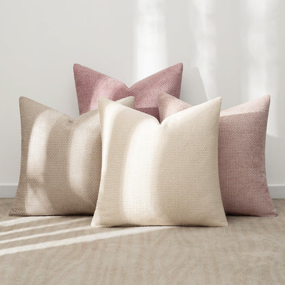 MIULEE Pack of 4 Couch Throw Pillow Covers 18x18 Inch Neutral Soft Decorative Chenille Pillow Covers Farmhouse Boho Cushion Covers for Mid Century Modern Spring Home Decor Sofa Bedroom Living Room