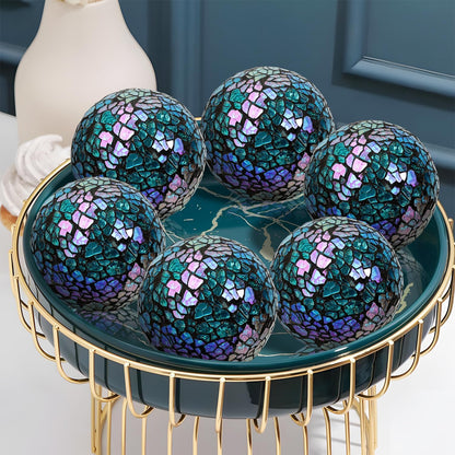 Kesywale 6PCS Decorative Balls Set 2.4 Inches/ 6cm Small Mosaic Spheres Glass Orbs Decorative Balls for Centerpiece Bowls Vases Fillers Dining Coffee Table Wedding Party Decor (Black)