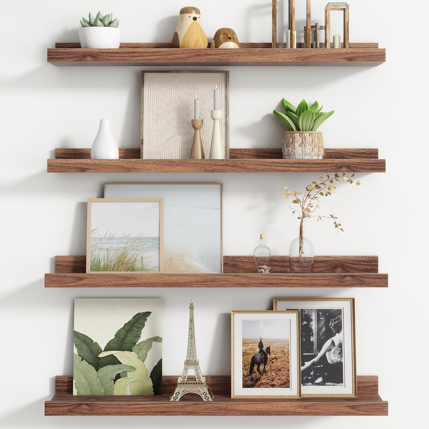 FLYJOE Floating Picture Ledge Shelves for Wall Set of 4, 48 Inch Wall Shelves with Lip Long Large Nursery Book Shelf for Toys Storage Kids Bookshelf Wall Mounted Living Room Bedroom Decor Frames