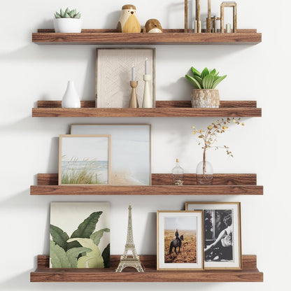 FLYJOE Floating Picture Ledge Shelves for Wall Set of 4, 48 Inch Wall Shelves with Lip Long Large Nursery Book Shelf for Toys Storage Kids Bookshelf Wall Mounted Living Room Bedroom Decor Frames