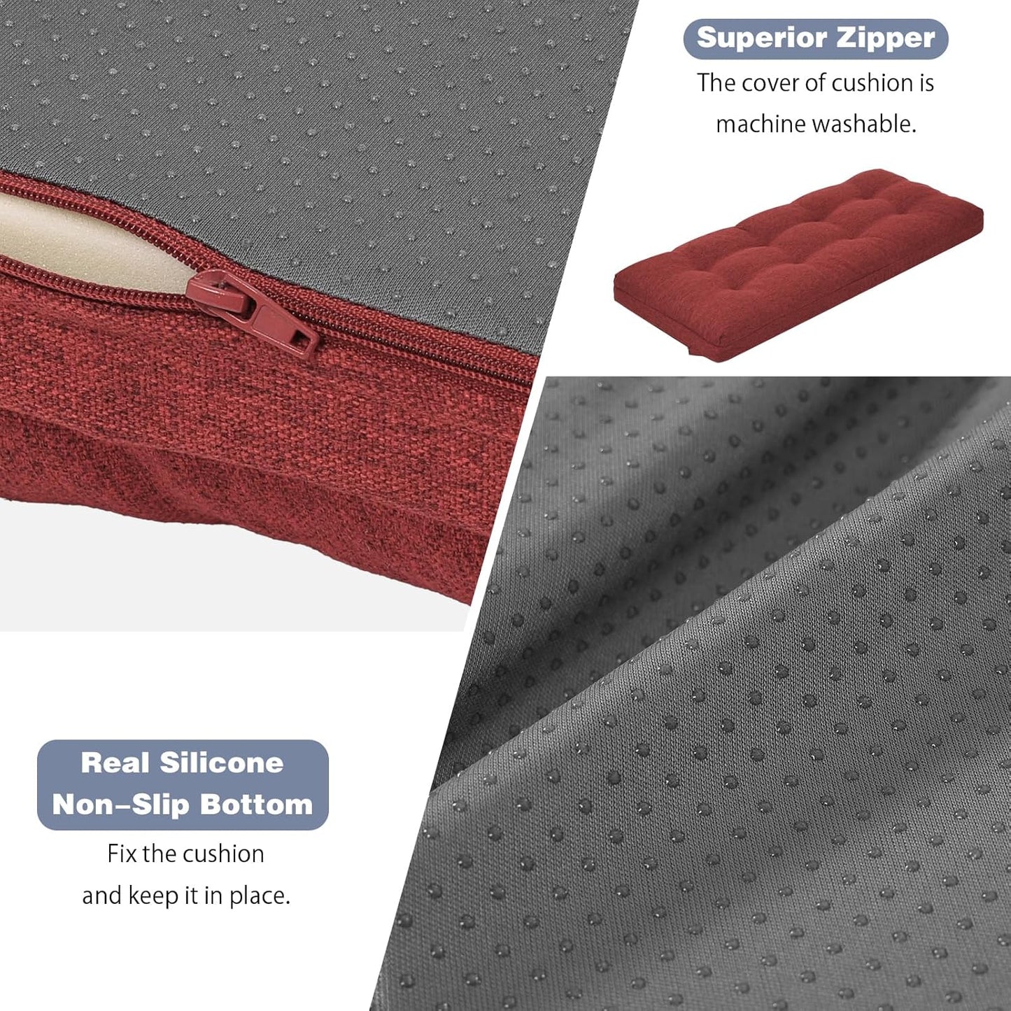 baibu 40 Inch Dual-Layer Patent Design Memory Foam Bench Cushion, Non-Slip Indoor Bench Cushion Standard Size Foam Pad with Machine Washable Cover (Dark Grey, 40x16x3in)