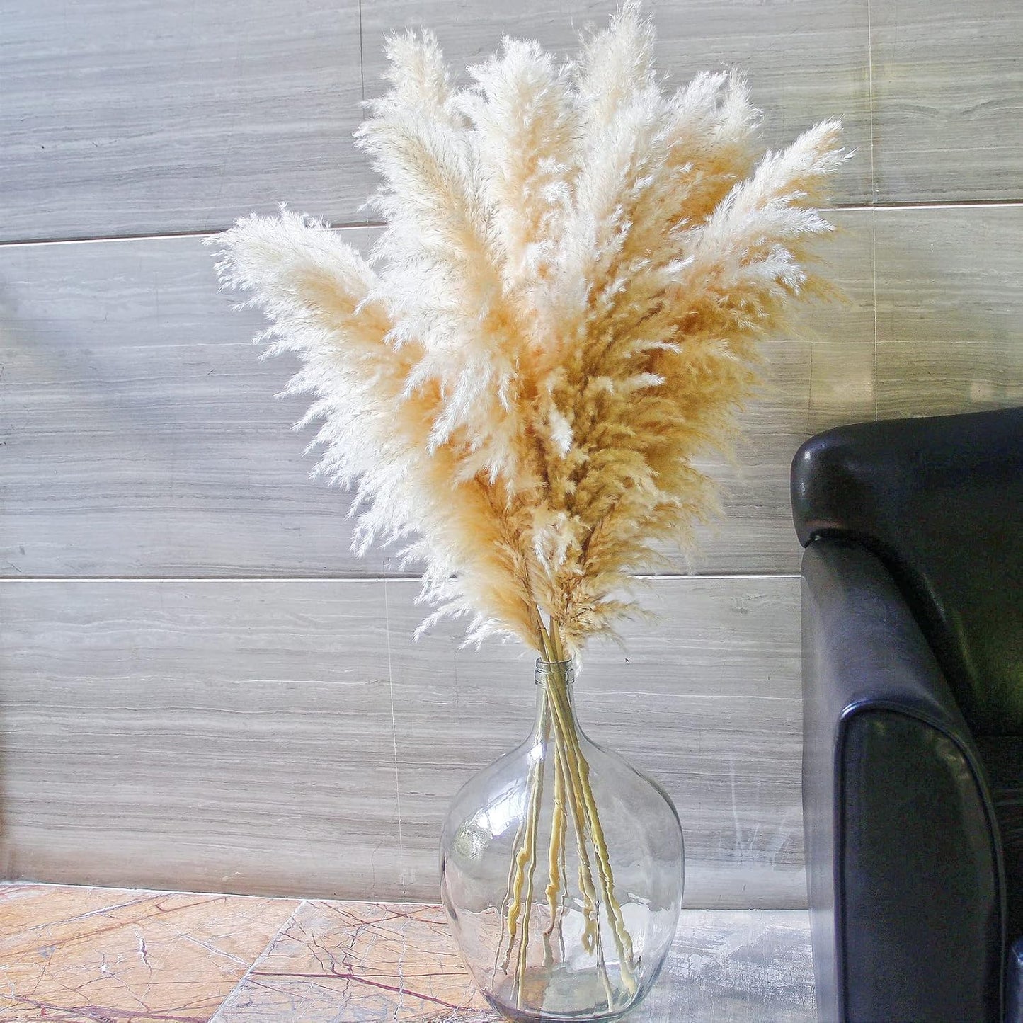 10 PCS Beige Pampas Grass Decor, Naturally Dried Pompas, Bunny Tails Dried Flowers, and Dried Eucalyptus. Perfect for Weddings, Boho Party Decorations, and Table Decor(17inch)