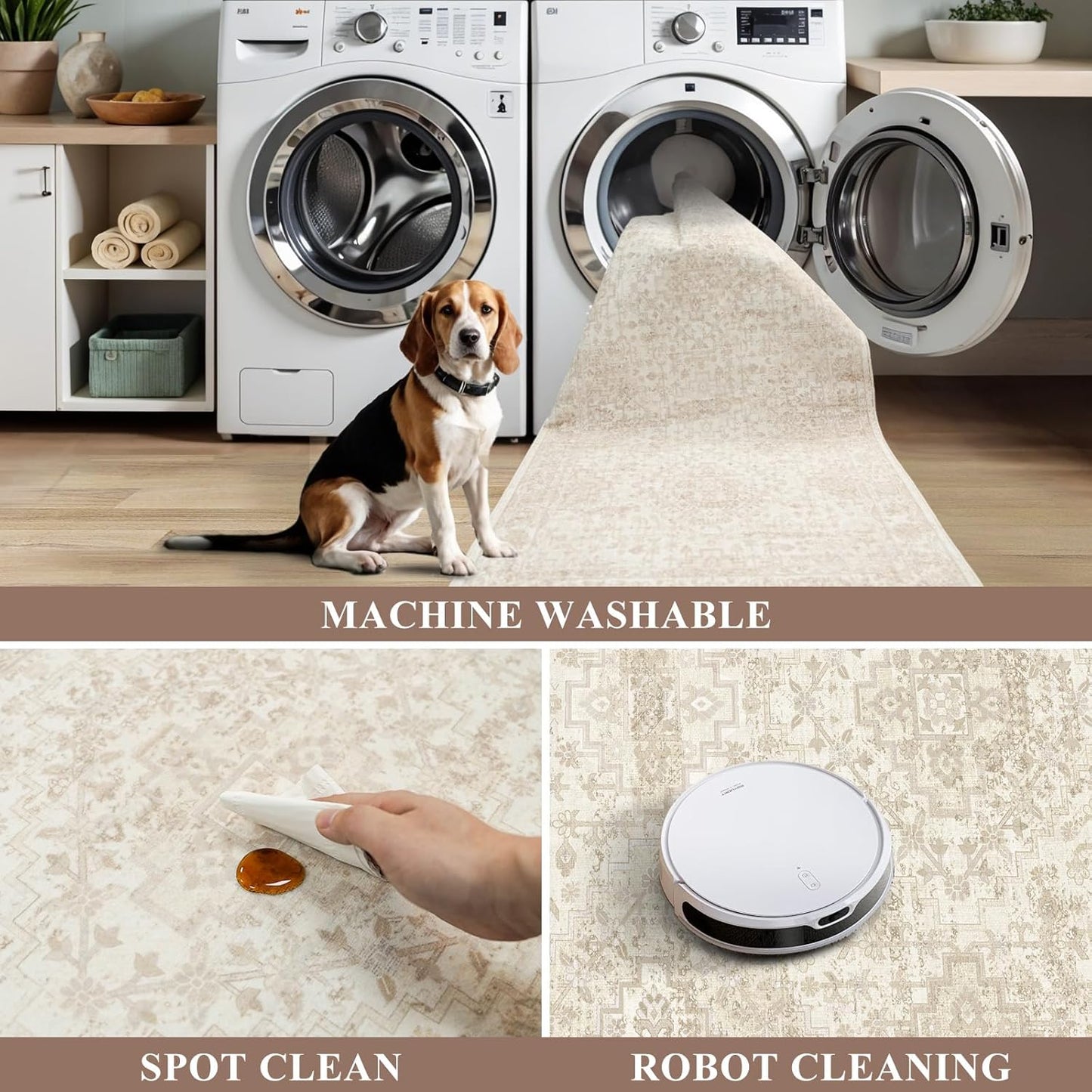 2x3 Washable Non-Slip Area Rug - Soft Low Pile Throw Rug for Kitchen Entryway Bedroom - Modern Indoor Door Mat with Rubber Backing (Beige Grey) - Colors B