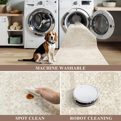 2x3 Washable Non-Slip Area Rug - Soft Low Pile Throw Rug for Kitchen Entryway Bedroom - Modern Indoor Door Mat with Rubber Backing (Beige Grey) - Colors B