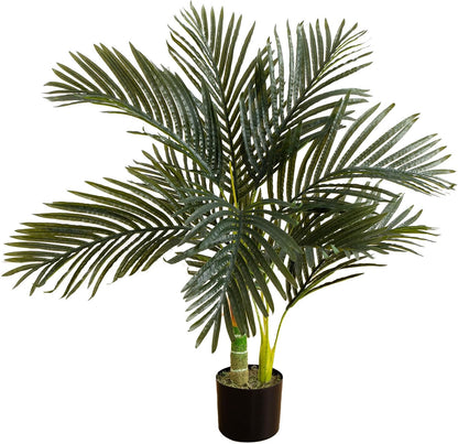 Nearly Natural 6.5ft Artificial Golden Cane Palm Tree, Lifelike Silk Indoor Palm With Three Textured Trunks Flexible Fronds Nursery Planter, Low Maintenance