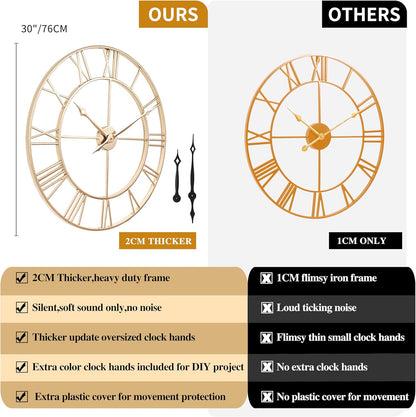 CLXEAST 30 Inch Large Wall Clock Modern, Oversized Roman Numeral Decorative Black Metal Wall Clock for Living Room Decor,House Warming Gifts New Home