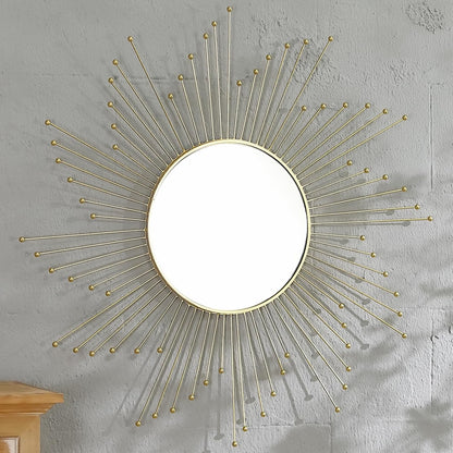 24'' Large Gold Sunburst Mirror, Metal Starburst Mirrors, Mid-Century Modern Sun Mirror Wall Decor for Living Room, Bedroom, Bathroom, Hallway, and Entryway