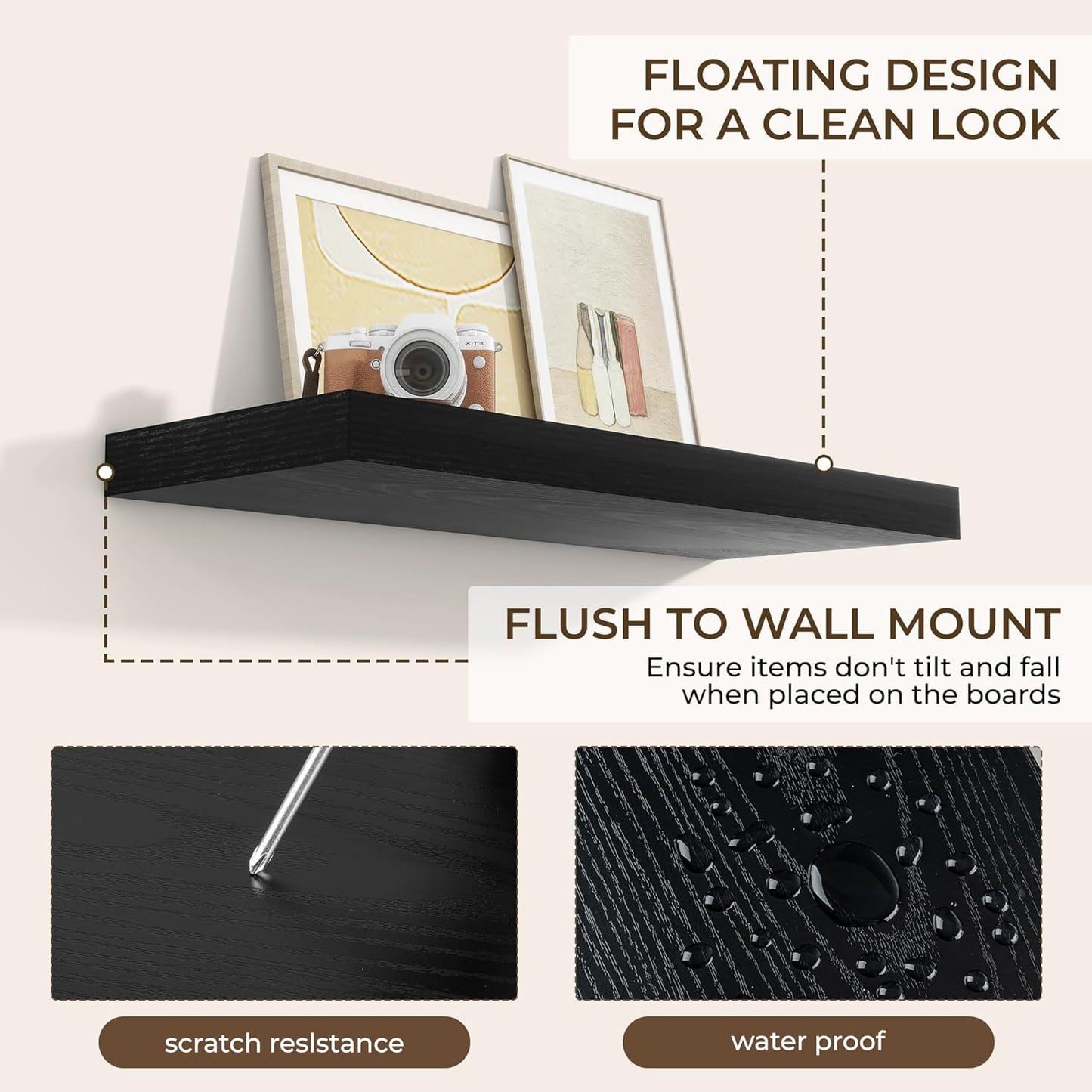 RICHFOCUS 72Inch Floating Shelves for Wall 2 Pack Shelves for Bedroom|Kitchen|Bathroom Wall Mounted Rustic Wood Floating Shelf with Invisible Brackets for Books|Storage|Decor, Rustic Brown