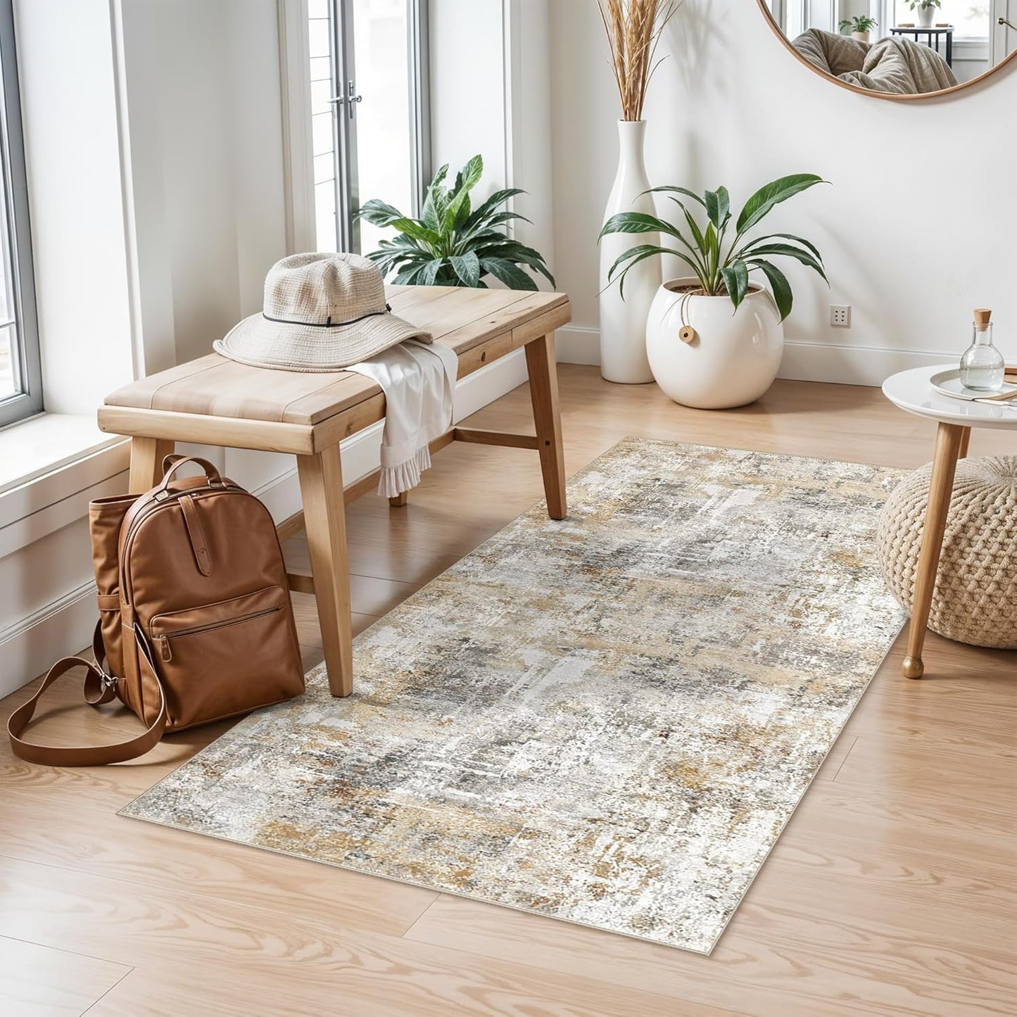 2x3 Washable Non-Slip Area Rug - Soft Low Pile Throw Rug for Kitchen Entryway Bedroom - Modern Indoor Door Mat with Rubber Backing (Beige Grey) - Colors B