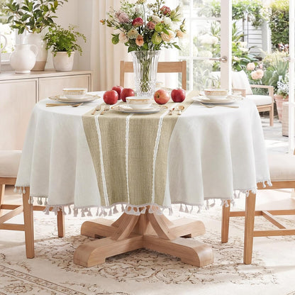 Softalker Outdoor Tablecloth Rectangle, Waterproof Linen Cotton Farmhouse Table Cloths with Tassel, Heavy Weight Wrinkle Free Boho Table Cover for Picnic Camping Dining - 55 x 70 Inch, Coffee Lines