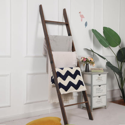 Blanket Ladder for Living Room and Bedroom, 5ft 8 inch, 6-Tier Wall Leaning Laminate Snag Free Construction (White) Rustic Decorative Farmhouse Blanket Storage, Quilt Rack, Ladder Shelf, Easy Assembly