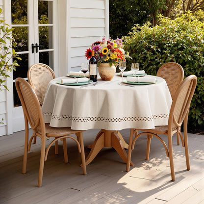 MIULEE Beige Rectangle Linen Polyester Tablecloth with Decorative Cutouts Spring Waterproof Stain Resistant & Shrink-Proof Table Cloth 52x70 inch Farmhouse Style for Dining Wedding and Outdoor