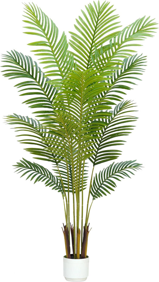6FT Artificial Palm Tree Indoor with White Pot, Realistic Leaves, 15 Trunks Adjustable Branches, Tall Faux Fake Palm Plant, Ideal for Living Room Bedroom Office Home Interior Aesthetic Decor