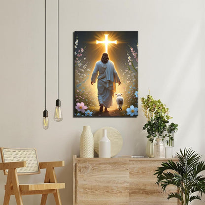 Abstract Jesus Walking on Water Canvas Wall Art Christian Spiritual Wall Decor Pictures Divine Light Modern Religious Posters Prints for Living Room Bedroom Church Decoration 12x16in