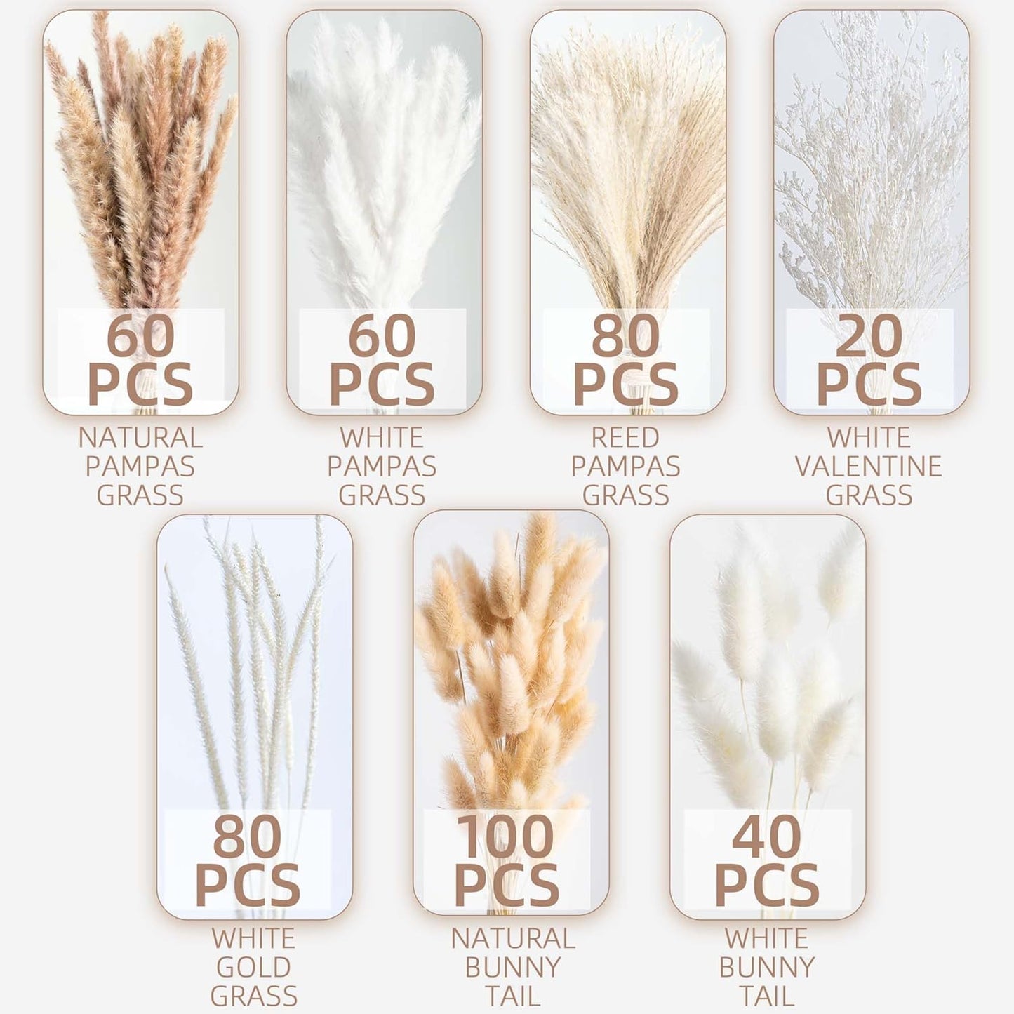 96PCS Natural Dried Pampas Grass Boho Home Decor Bouquet Phragmites Dried Flowers Bouquet for Wedding Floral Arrangements Living Room Decorations (96PCS)