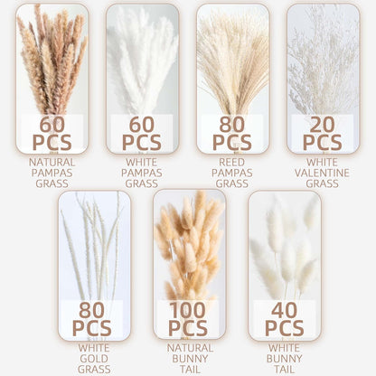 96PCS Natural Dried Pampas Grass Boho Home Decor Bouquet Phragmites Dried Flowers Bouquet for Wedding Floral Arrangements Living Room Decorations (96PCS)