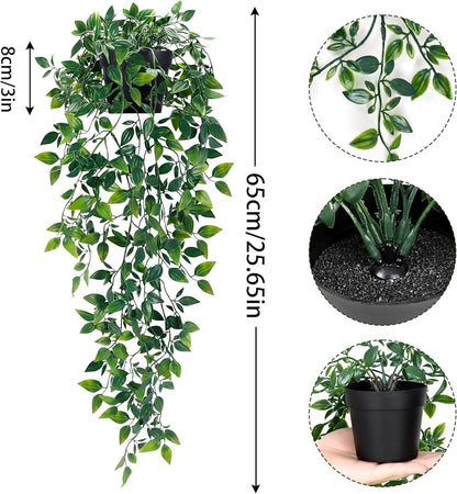 Waipfaru 4Pcs Fake Hanging Plants 2.7ft Fake Plants Eucalyptus Leaves UV Resistant Fake Vines Ivy Artificial Plants Outdoor Faux Plants Indoor Bedroom Living Room Boho Wall Porch Shelf Decor