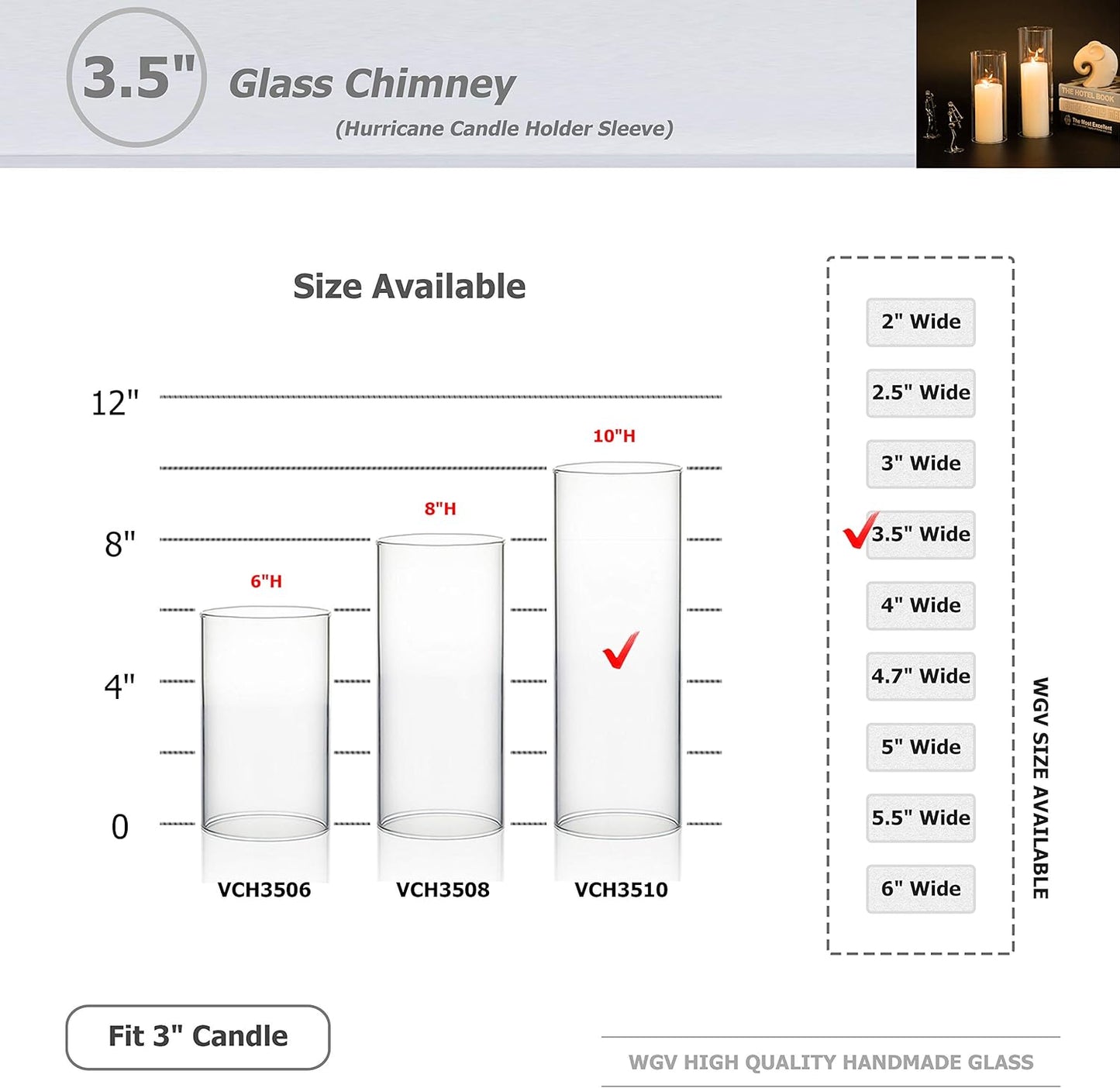 WGVI Hurricane Candle Holder Sleeve, Wide 4", Height 8", Clear Glass Cylinder Candleholder, Chimney Tube, Open Ended Candle Shade, 1 Piece - Colors A