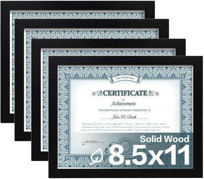 Egofine 8x10 Picture Frames Set of 4, Made of Solid Wood Covered by Plexiglass 4x6 and 5x7 with Mat or 8x10 without Mat, for Table Top Display and Wall Mounting Photo Frame Black