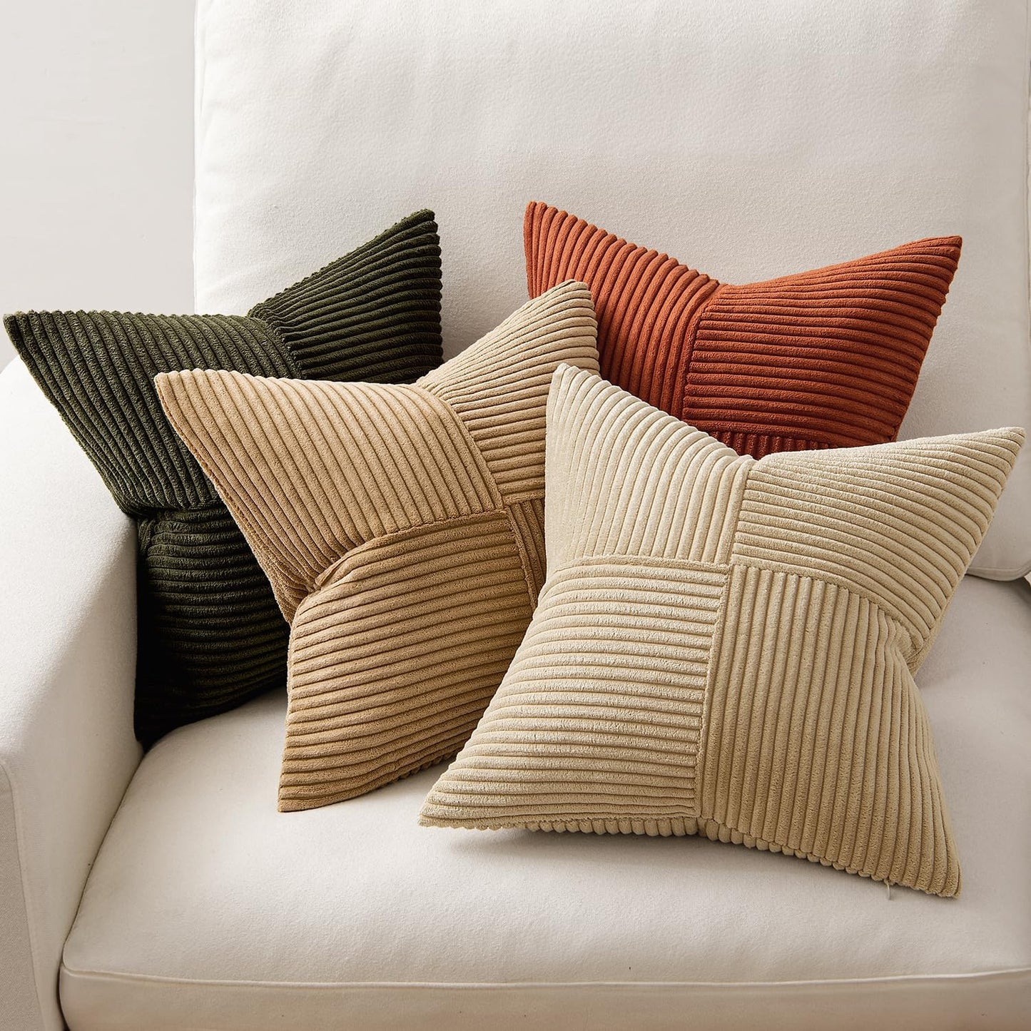 MIULEE Teal Orange Decorative Throw Pillow Covers 18x18 Inch Set of 4 Boho Corduroy Striped Cushion Cases Modern Farmhouse Patchwork Pillow Cases for Couch Sofa Bedroom Home Decor