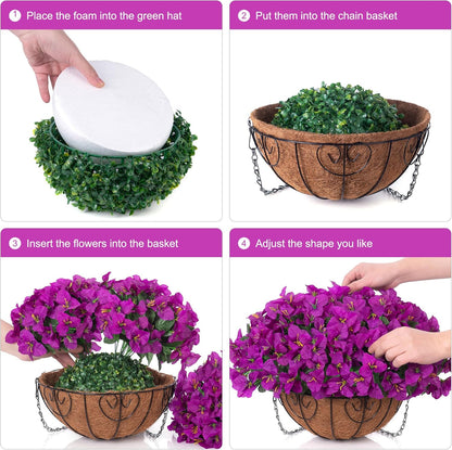 Artificial Hanging Flowers Faux Plants Basket for Outdoors Spring Summer Decor, Fake Silk Bougainvillea in Planter Outdoor Look Real UV Resistant Faux Flower for Outside Porch Patio Garden Home, White