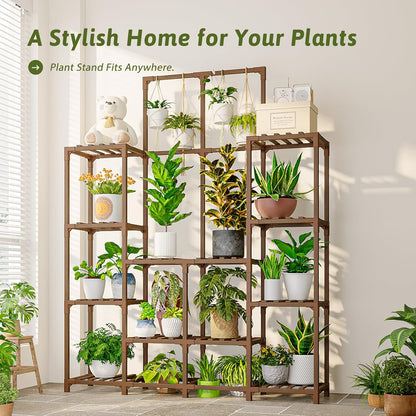 GENTINGBRO Plant Stand Indoor Outdoor 63" Tall Plant Shelf for Plants 14-Tier Large Plant Sheves for Living Room Heavy Duty Plant Rack Garden Balcony Patio Hanging Planter
