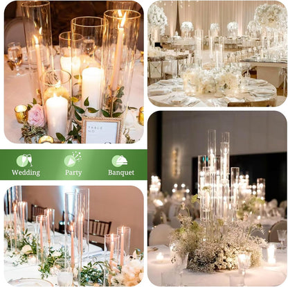 24 PCS Hurricane Candle Holder, 2.5" W x 14" H Open Ended Glass Candle Cylinder Sleeve, Clear Glass Cylinder Candle Holder, Open Flame Candle Chimney Tube Cover, Bottomless Cylindrical Glass