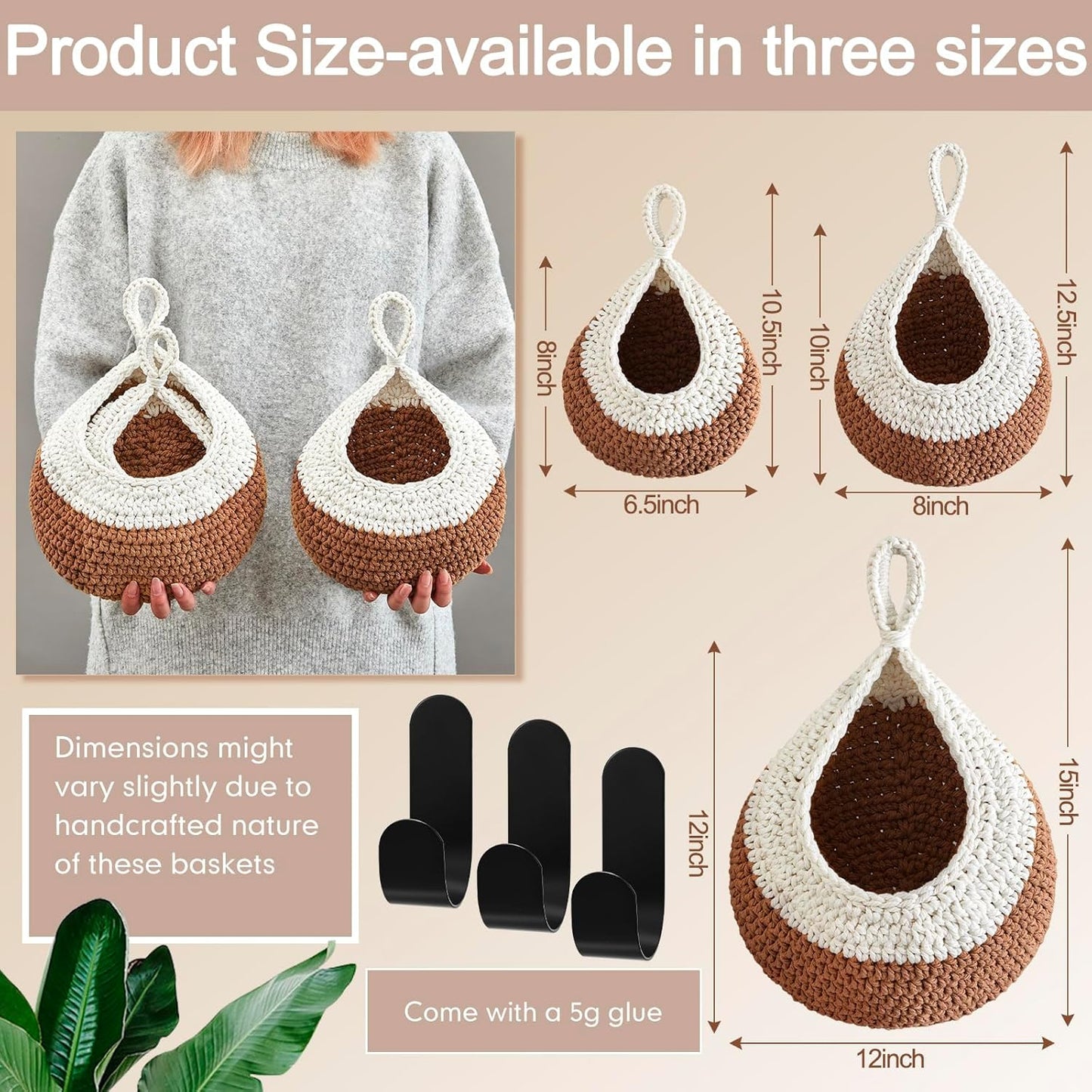 Honeydak Boho Decor Hanging Wall Baskets for Kitchen 3 Pack Teardrop Baskets with Hooks Storage Fruit Onion Vegetable Potato for Home 3 Sizes(Linen,Teardrop,Jute)