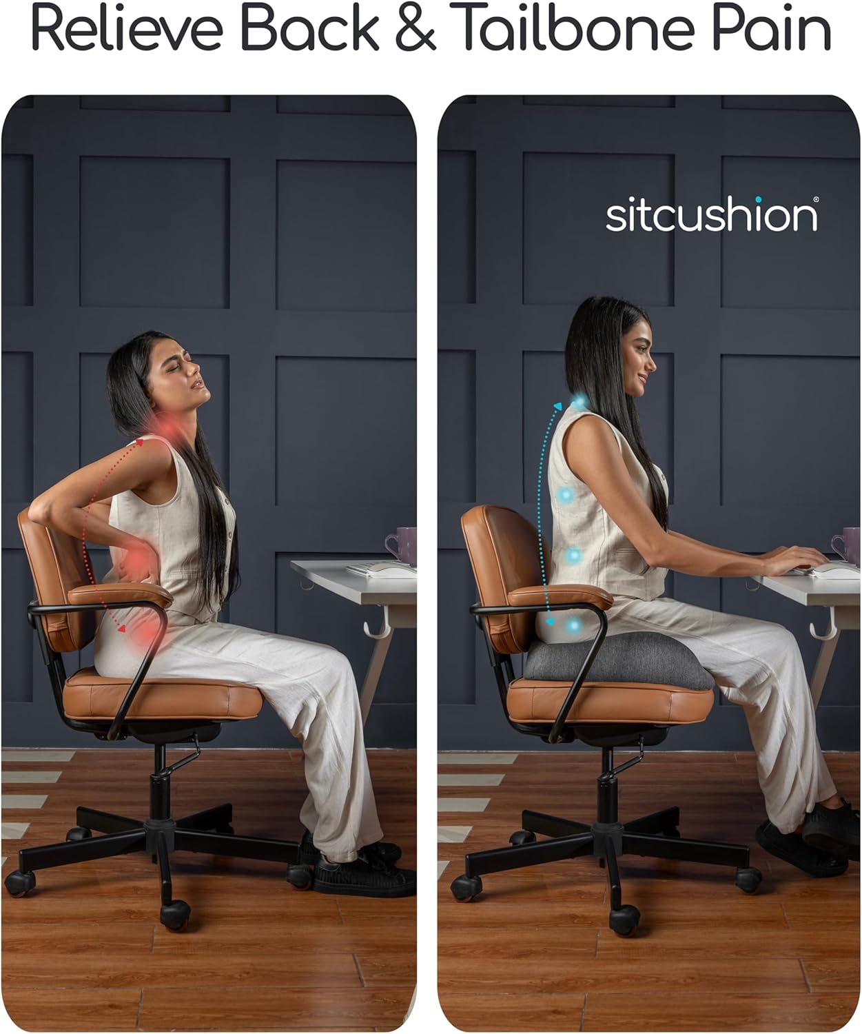 Extra Large Memory Foam Seat Cushions for Office Chairs, Pressure Relief Seat Cushion for Tailbone Pain Relief, Sciatica & Back Pain, Ergonomic Office Chair Cushion for Long Sitting & Driving (Black)
