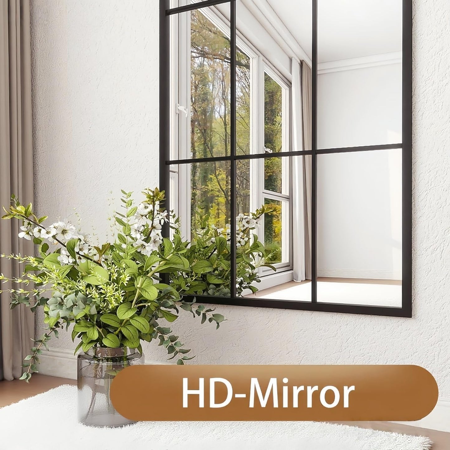 Dewfig 65"x 22" Arched Window pane Full Length Mirror, Wall Mirror, Floor Standing Mirrors, Farmhouse Long Full Body Mirrors Wall Mounted for Living Room, Bedroom, Entryway, Fireplace, Black