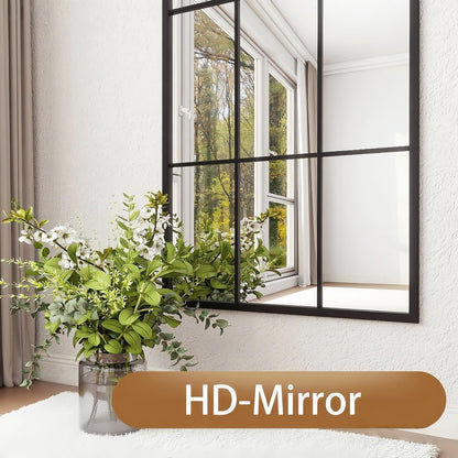 Dewfig 65"x 22" Arched Window pane Full Length Mirror, Wall Mirror, Floor Standing Mirrors, Farmhouse Long Full Body Mirrors Wall Mounted for Living Room, Bedroom, Entryway, Fireplace, Black